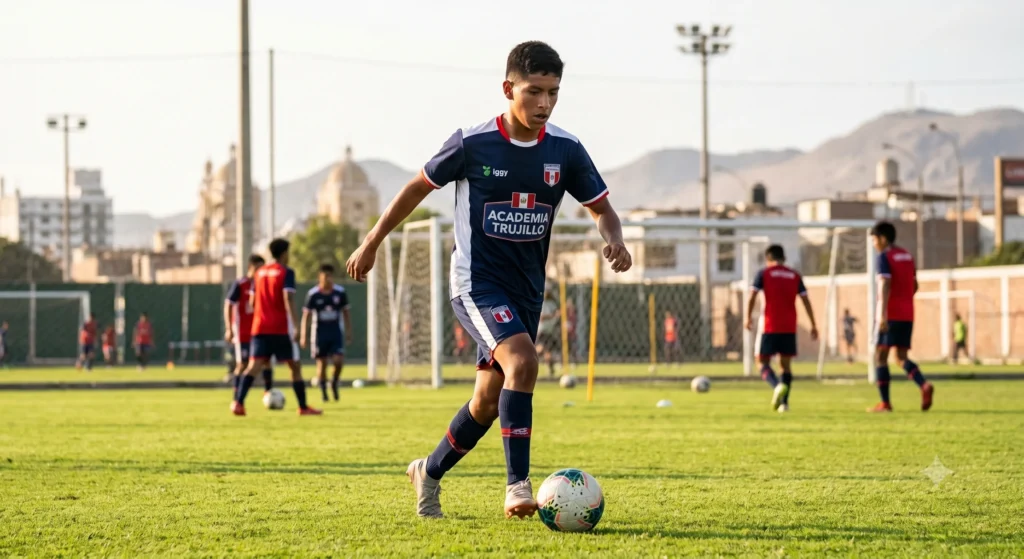 Futbolista juvenil peruano entrenando para alcanzar nuevas oportunidades deportivas.