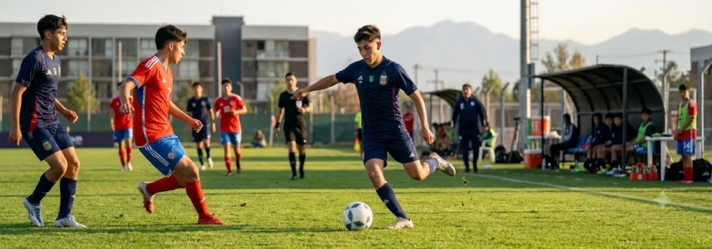 Jugador juvenil chileno demostrando visión de juego durante un partido.